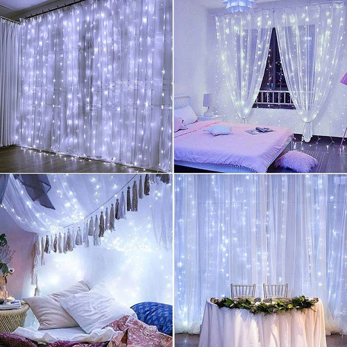 Imagem 2 de 9 de Cortina 500 Leds Branca Fria Pisca Ou Fixa 4m X 2,20m