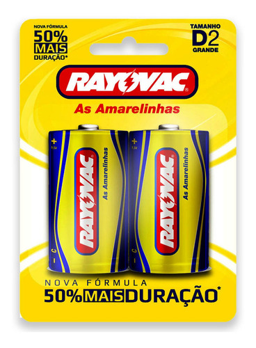 02 Pilhas D Grande Comum Zinco Carvão Rayovac 1 Cartela