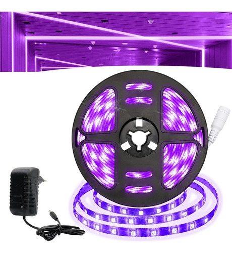 Fita Led 2835 Rolo 5 Metros 300leds Ip65 Dupla Face + Fonte Luz Roxo Tensão De Operação 110v/220v 12v