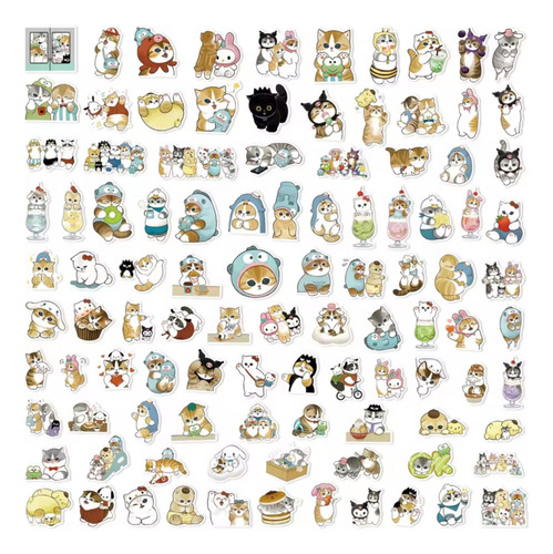 Set De 100 Stickers Gatitos Divertidos Regalo Cat Lover Cute
