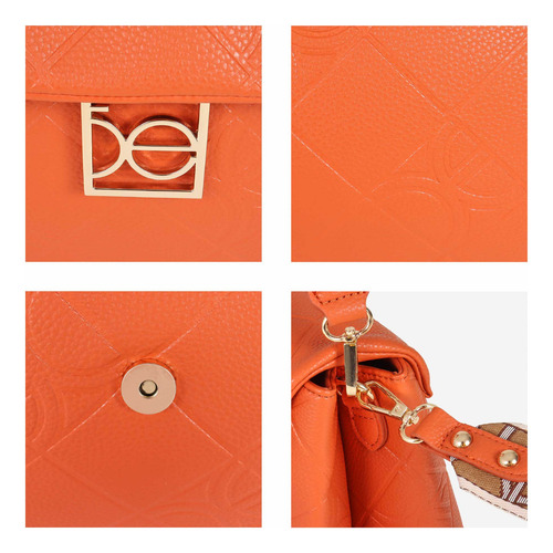 Bolsa Satchel Cloe Para Mujer Tapeta Con Broche Imán Color Naranja