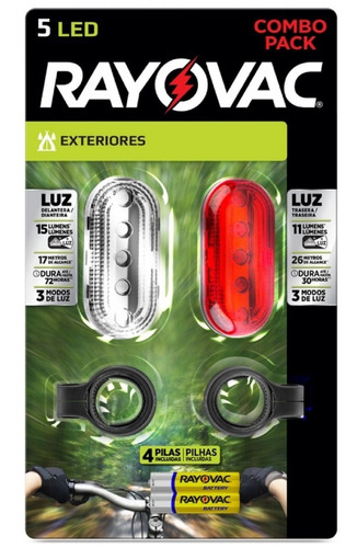 Linternas Luces Bicicleta Delantera Trasera Rayovac 5 Leds 