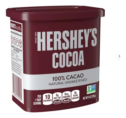 Hersheys Cocoa Natural Unsweetened 100%cacao Sin AzĂșcar 226g
