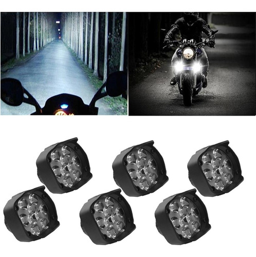 Kit 6 Faros Led Light Alta Baja Estrobo Auto Moto 9 Led Hipe