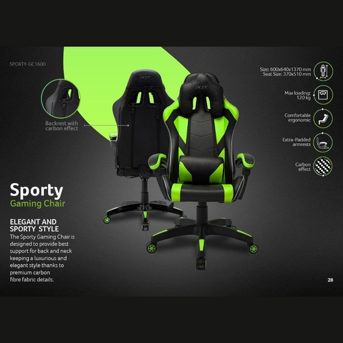 Imagen 5 de 10 de Silla Gamer Acer Sporty Reclinable Giratoria Ergonómica
