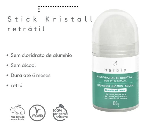 Kit 2 Desodorante Cristal Deo Stick 100g Hérbia Natural