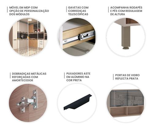 Cozinha Modulada Stylo 518cm Com Paneleiro E Torre Quente