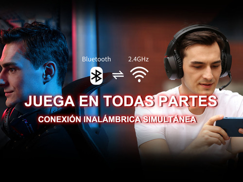 Auriculares Gamer Inalámbricos Binnune Bw01 Color Negro/rojo