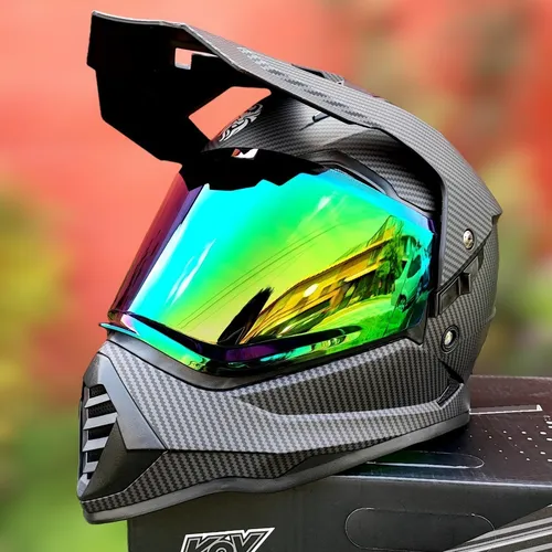 Casco Para Moto Negro Fibra De Carbono Cross Kov Onix Duke