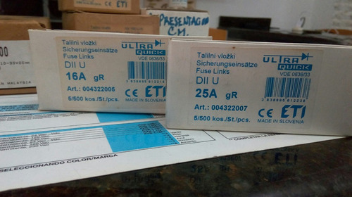 Fusible Diazed Rosca E-27, Eti, 500v Clase Gr De 16a Y 25a