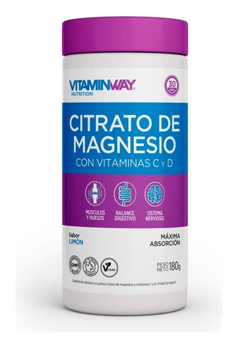 Citrato De Magnesio  Con Vit C Y D 180g Polvo Vitamin Way 