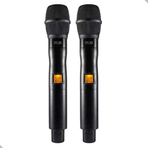 Microfone Duplo Sem Fio Profissional Dylan D9000s Uhf Cor Preto