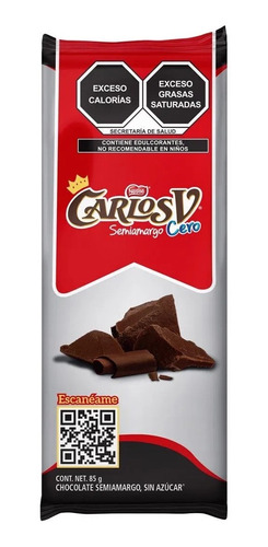 Chocolate Semiamargo Cero 85 Gr Sin Azúcar Carlos V