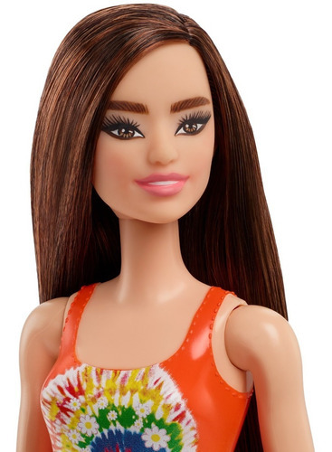 Maiô laranja com flores da boneca Barbie