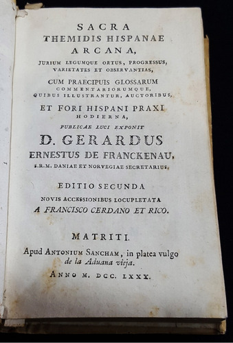 Antiguo Libro Sacra Themidis Hispanae Arcana 7pl 1655