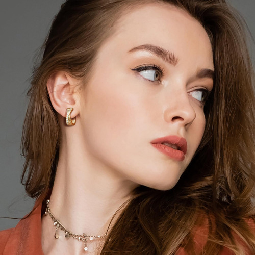 Arracadas Con Circonitas De Oro 14k Grandes Gruesas Aretes De Oro Para Niña Mujer 17mm Regalos Para Mujer