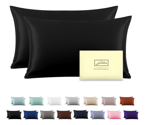 Funda De Almohada De Seda Tamaño Estandar Color Negro 2pzs