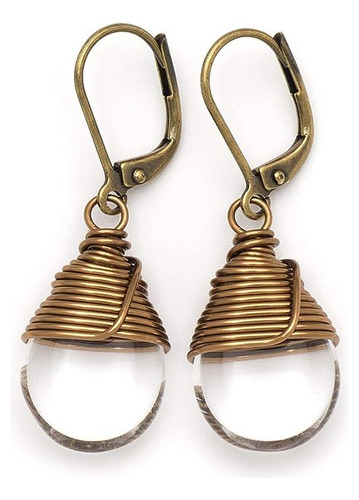 Clear Czech Wire Wrapped Bronze Lever Back Earrings 4 Inches