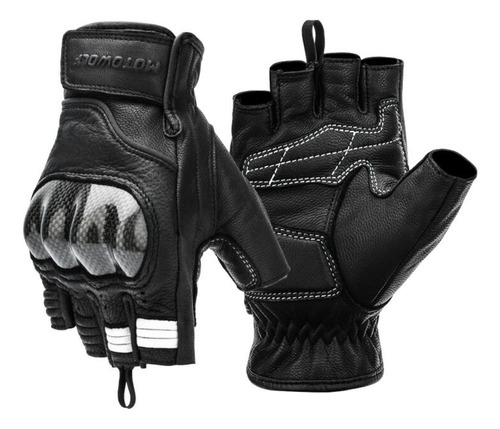 Guantes De Cuero Abiertos Medio Dedo Tácticos Motowolf 0334