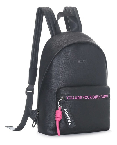 Mochila Urbana Trendy Urbana Con Llavero 16166 Color Negro Diseño Liso