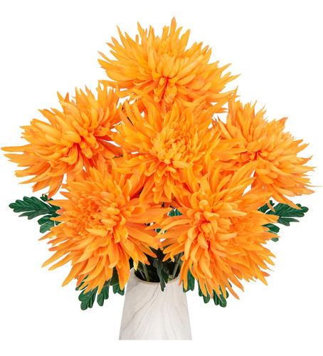Hollyone 6 Piezas De Crisantemos Artificiales Color Naranja,