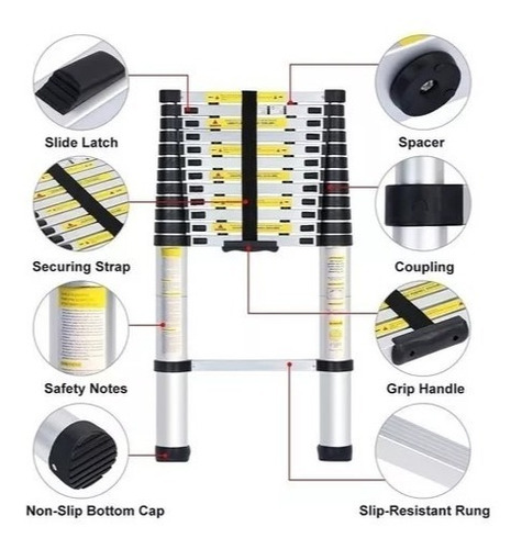 Escalera Telescopica Aluminio 3,8 Mts