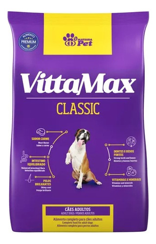 Alimento VittaMax Classic Classic para cão adulto de raça média e grande sabor carne em saco de 10kg