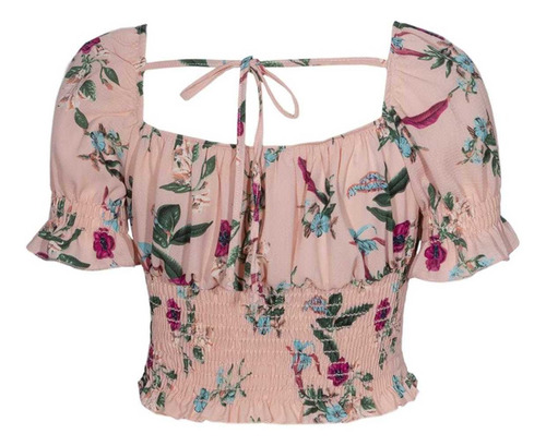 Crop Top Con Flores Cinta Atras