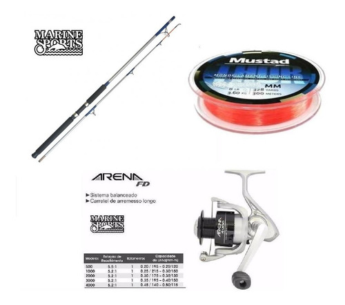 Combo De Pesca Variada Reel Arena 3000 Y Caña Marine 2.70 Mt