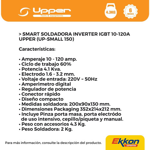 Imagen 4 de 10 de Soldadora Inverter 120 Amp Upper Máscara Soporte Electrodos