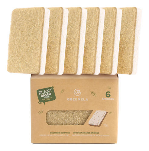 Greenzla Esponjas De Cocina Naturales, Paquete De 6 Esponjas