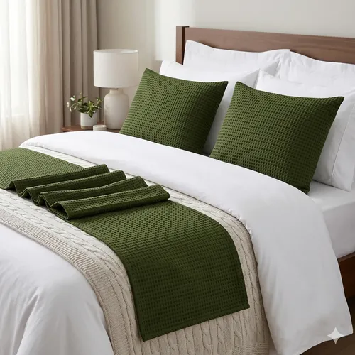 Kit Peseira Queen Liso Piquet + 2 Capas ​Almofada Luxo Cama Verde Musgo
