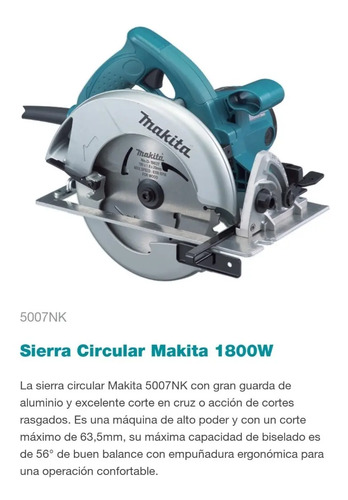 Sierra Circular 7 1/4(185mm) Makita 5007nk 1800w Con Maletin | Envío gratis