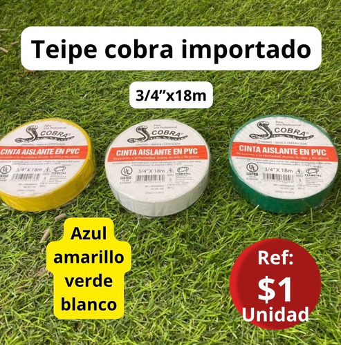 Teipe Cobra Importado 3/4x 18m. Blanco Amarillo Verde