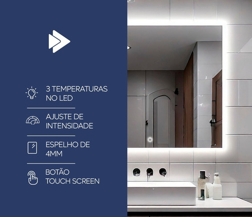 Espelho Quadrado Lapidado Sem Led 70x70cm+ Kit De Instalação