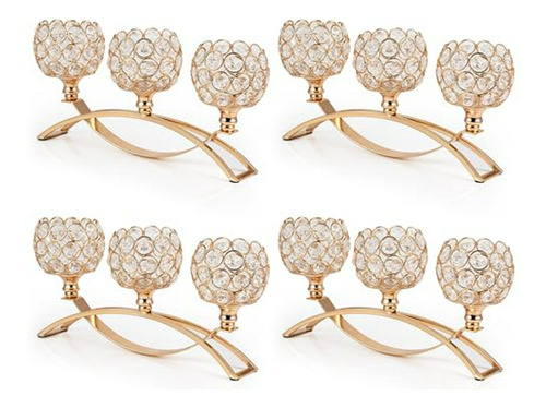 Juego De 4 Candelabros Decorativos De Cristal Dorado Para Ce