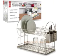 Comprar Escurridor Seca Platos Acero Vajilla Porta Cubiertos 2 Pisos