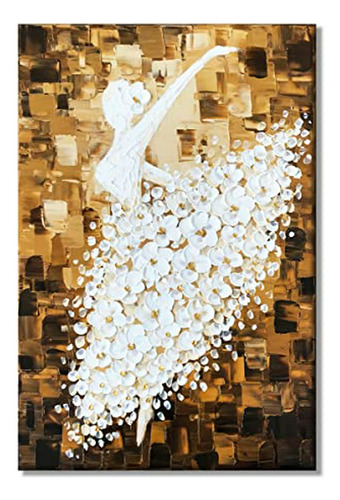 Pintura Al Óleo De Bailarina En Vestido Floral, Textura 3d, 