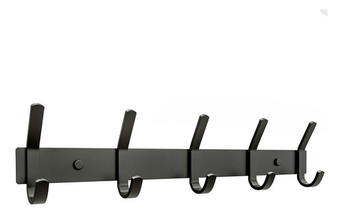 Perchero De Pared Negro Mate Con 5 Ganchos Dobles