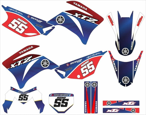 Adesivos Laminado Motocross Trilha Para Yamaha Xtz 250 19921 Cor Azul/Vermelho