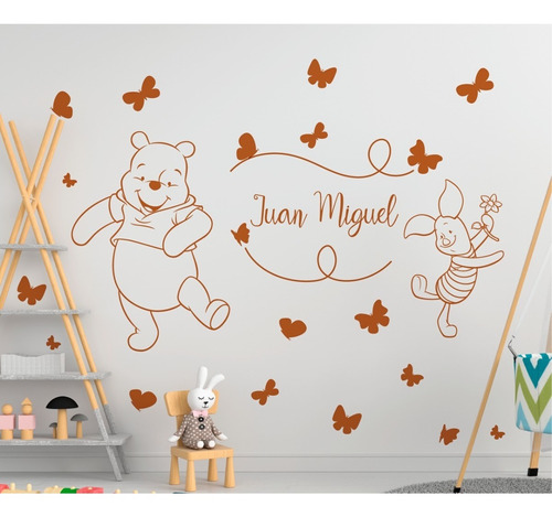 Vinilo Adhesivo Decorativo Winnie Pooh, Mariposas Con Nombre