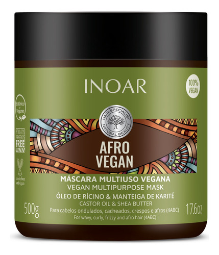 Afro Vegan Inoar Nutrición Para Cabello Ondulado Y Afro 500g