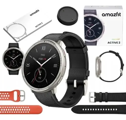 Amazfit Active 2 Premium Edition Tela Safira Caixa Preto Pulseira Preto Bisel Prateado - R$ 719