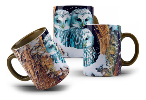 Caneca Porcelana Corujas Do Polo Norte Animais Frio Gelado