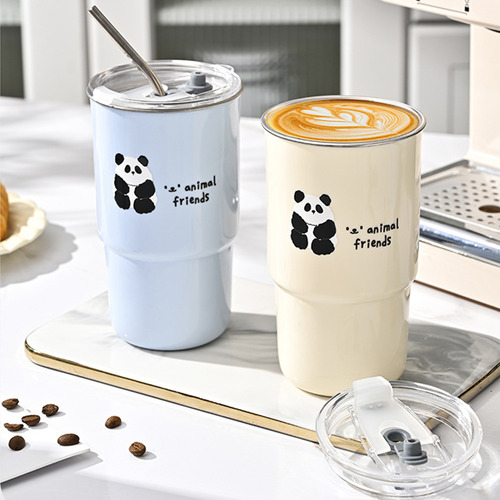 Taza Térmica De Acero 600 Ml Con Tapa Y Popote