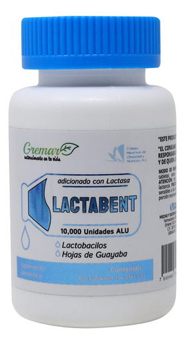 Lactabent 60 Tabletas De 450 Mg Lactobacilos Con Lactasa 100 Sabor Sin Sabor