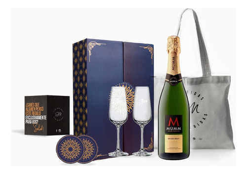 Box Champagne Mumm Extra Brut Copas Transparentes Grabadas