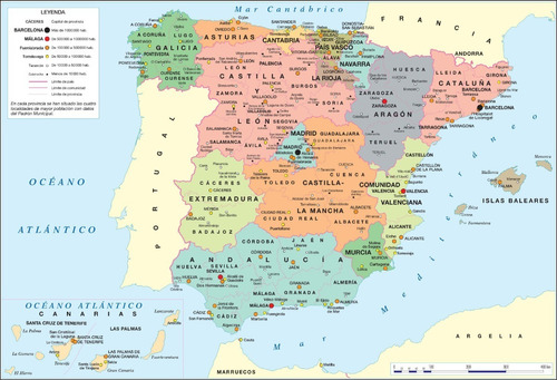 Mapa España Lona Vinilica Mate - 117 X 80 Cm