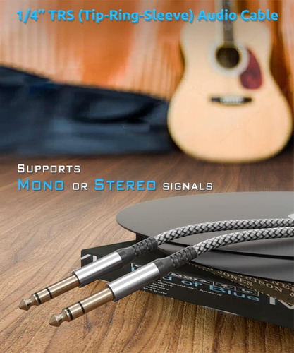 Cable De Instrumento Trs 6.35 Mm 10 Pies Para Guitarra