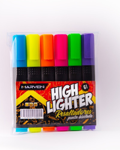 Marcador Resaltador Marven High Lighter X 6 Color Fluo 7003